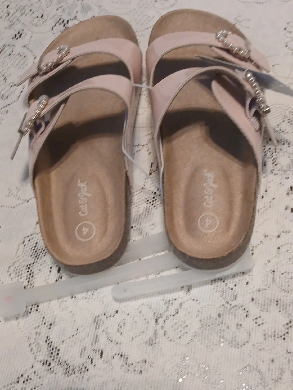 Cat & Jack Pale Pink Patent Slide Sandals with Jeweled Buckle - Women